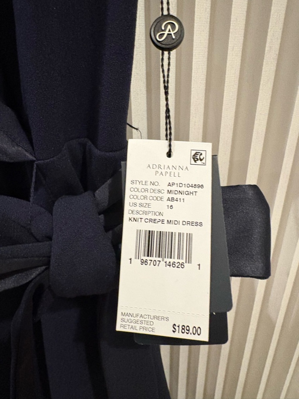 Adrianna Papell Navy Faux Wrap Satin-Trim Dress New w/tags - Picture 3 of 4